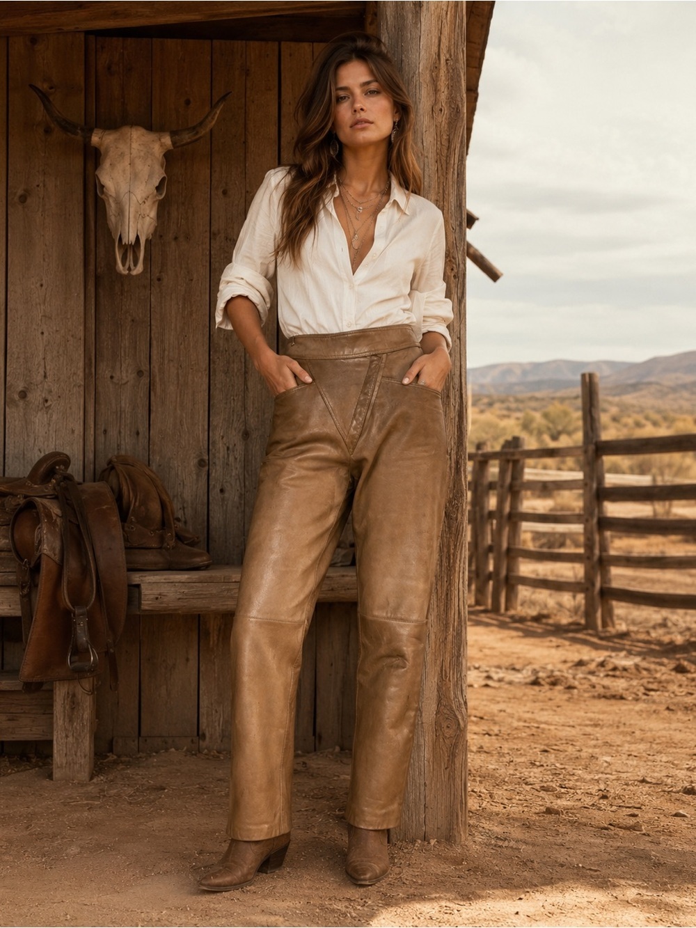The Leather Warehouse Vintage High Waisted Tan Leather Trousers 10